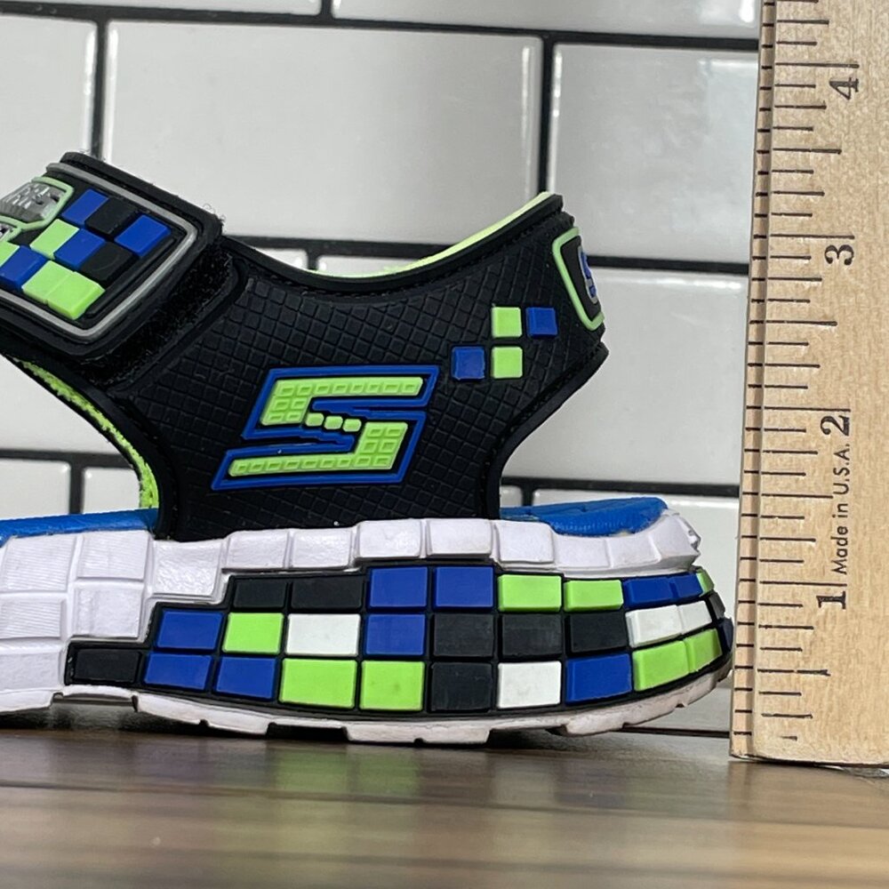 Skechers Mega Craft Little Boys Size 13 Shoes Black Blue Lime Adventure Sandals - Picture 10 of 14